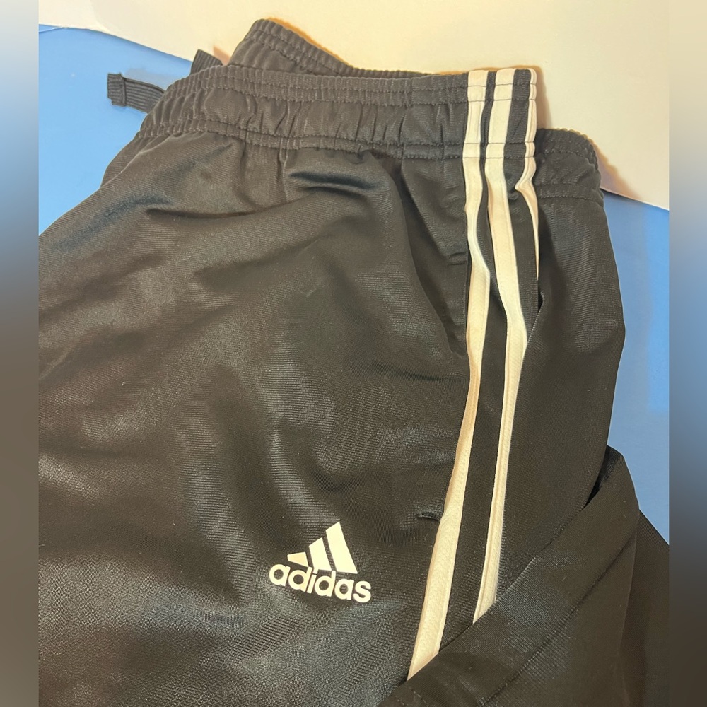 Adidas Black Sweatpant with Elastic Waistband and Signature Stripes Mens Size XL